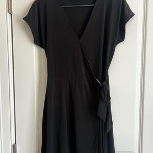 Michael Kors Black V-Neck Wrap Midi Dress with Side Tie